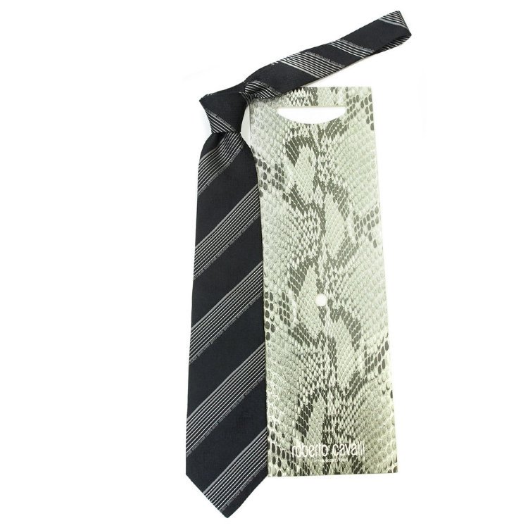 Темный галстук в тонкую полоску и жаккардовую композицию Roberto Cavalli 824484