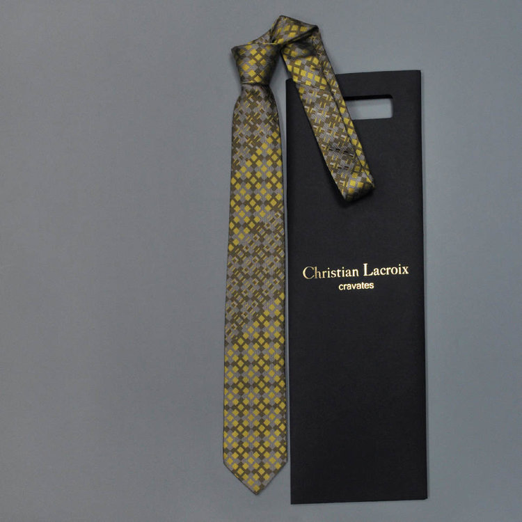 Серо-салатовый мужской галстук с рисунком "шахматка" Christian Lacroix 836979