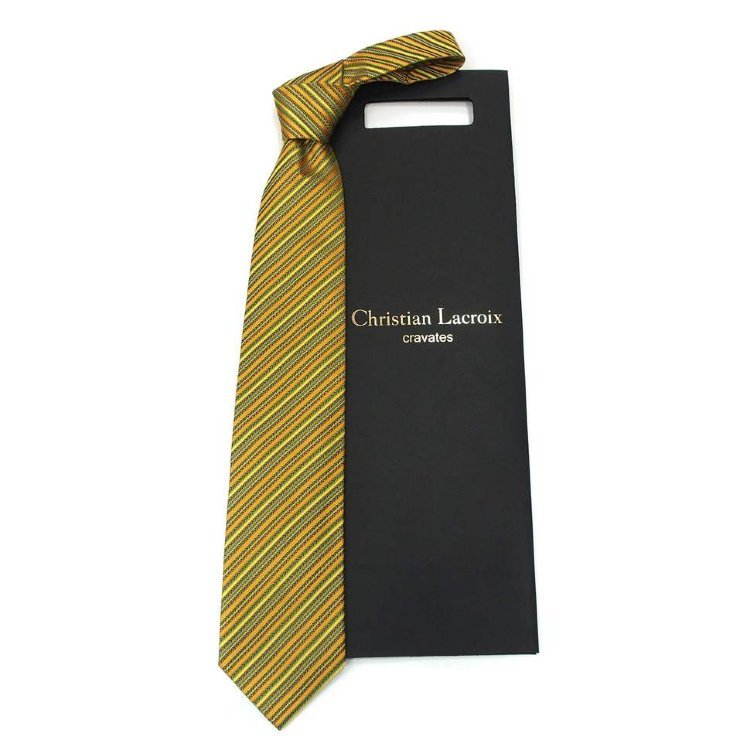 Яркий оранжевый галстук в зеленую с серым полосочку Christian Lacroix 820128