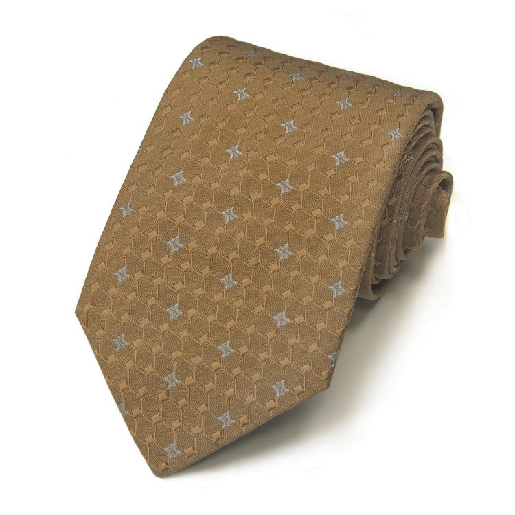 Охровый оригинальный галстук с жаккардовым рисунком и голубыми логотипами Celine 823252