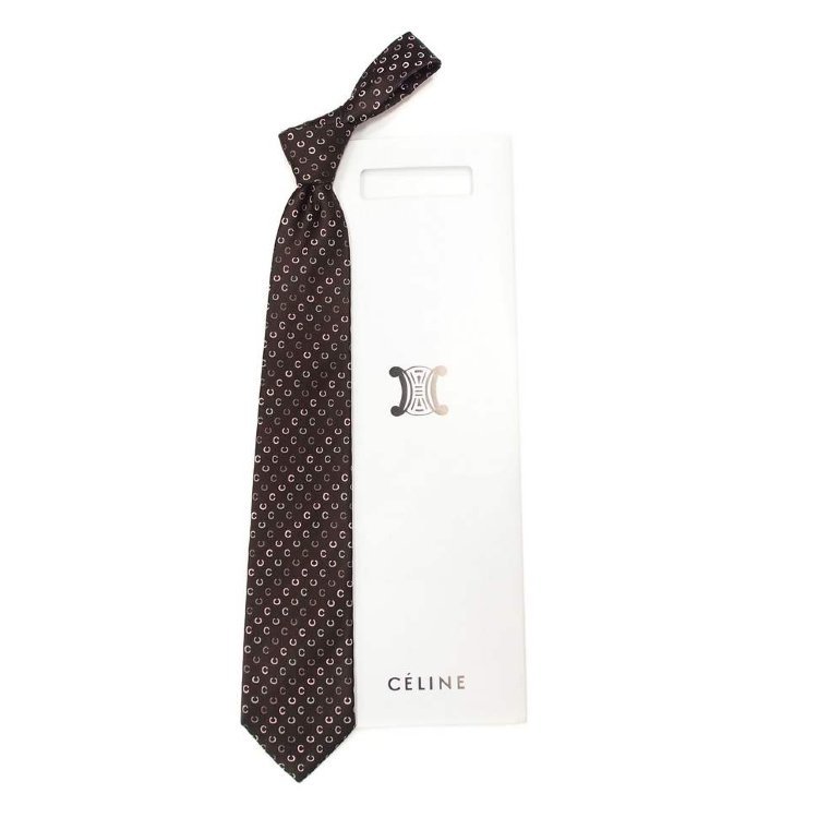 Коричневый галстук с необычным узором Celine 820360