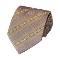 Шелковый галстук цвета "кофе с молоком" в сиреневые тонкие полоски Celine 825807