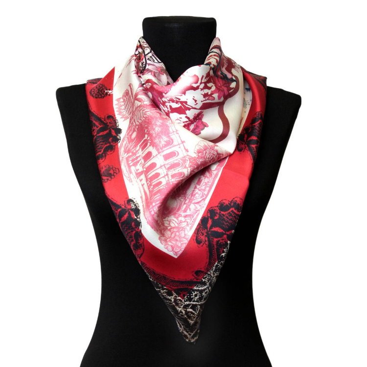 Оригинальный женский платок с красными тонами Christian Lacroix 56481