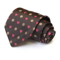 Кофейный галстук с розовыми сердечками Moschino 34442