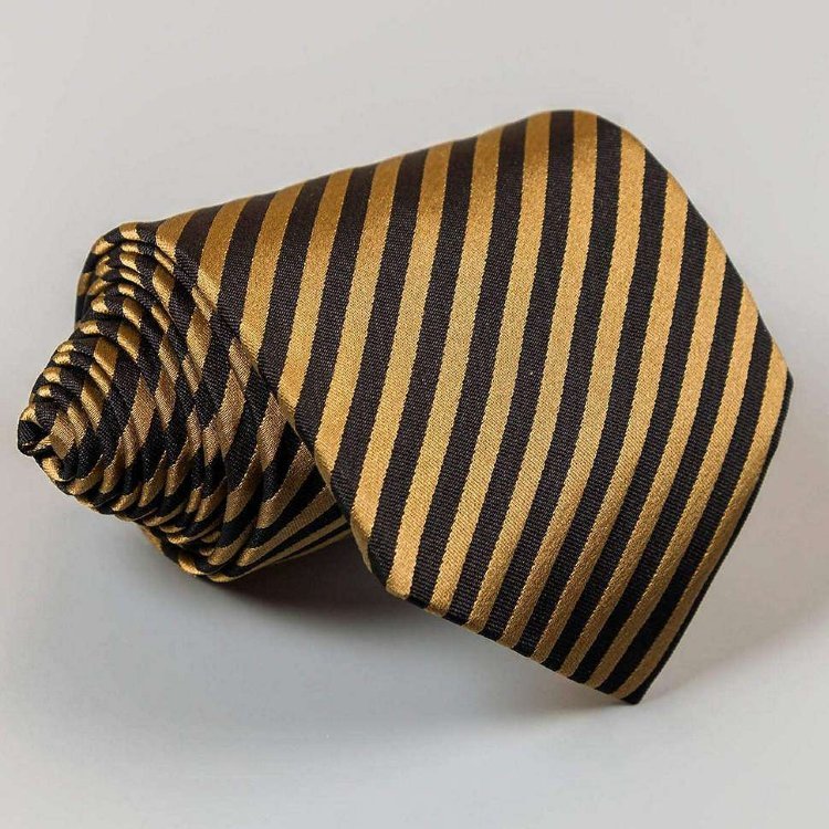 Шелковый галстук с черными и темно-золотыми полосками Rene Lezard 104763