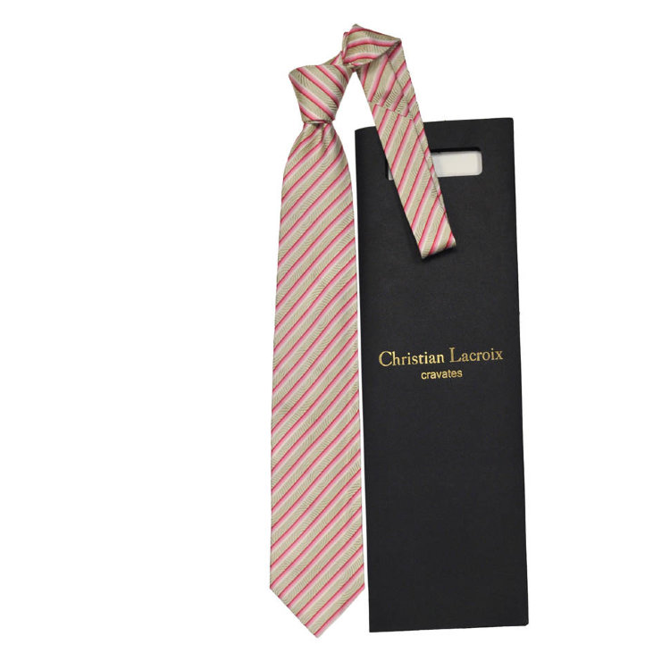 Полосатый розово-бежевый галстук Christian Lacroix 837579