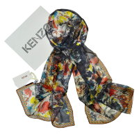 Красивый черный шарф-палантин с цветами Kenzo Homme 840450