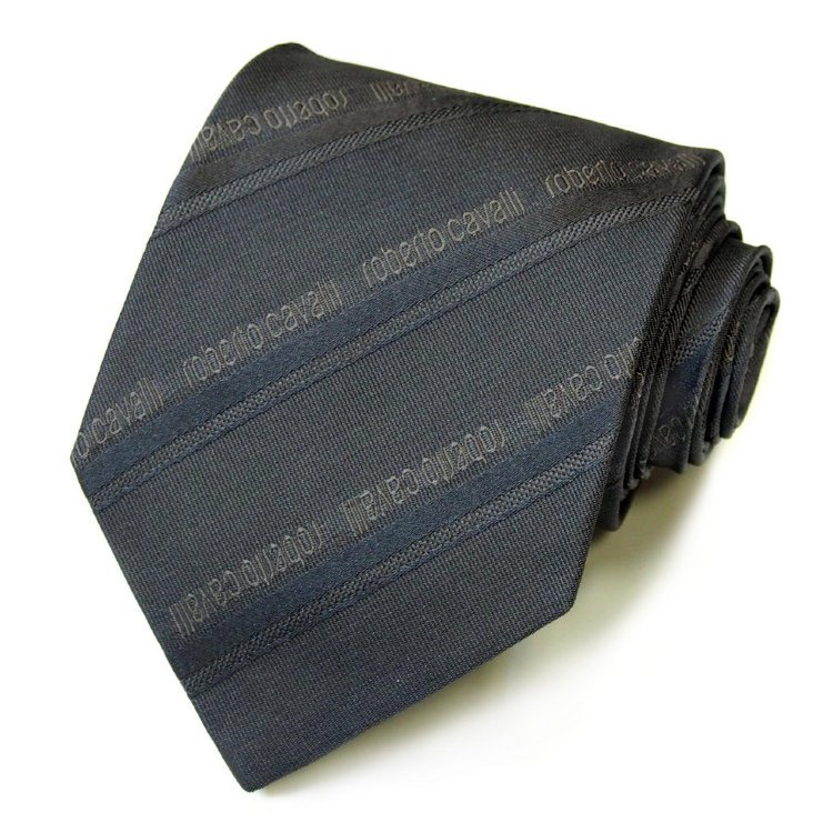 Однотонный серый галстук в фактурную полоску Roberto Cavalli 824633