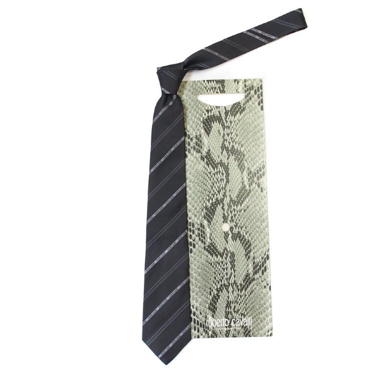 Темно-серый фактурный галстук в классическую полоску Roberto Cavalli 824648