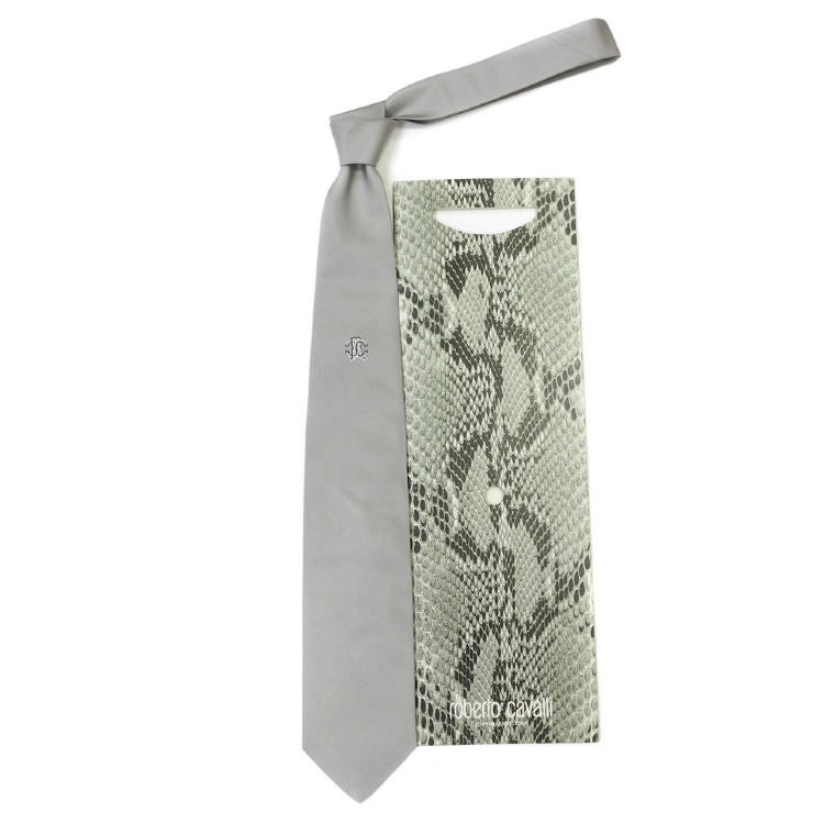 Однотонный светло-серый галстук с логотипом Roberto Cavalli 824667