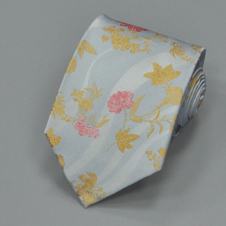 Роскошный светло-серо-голубой галстук с розовыми цветами Christian Lacroix 836497