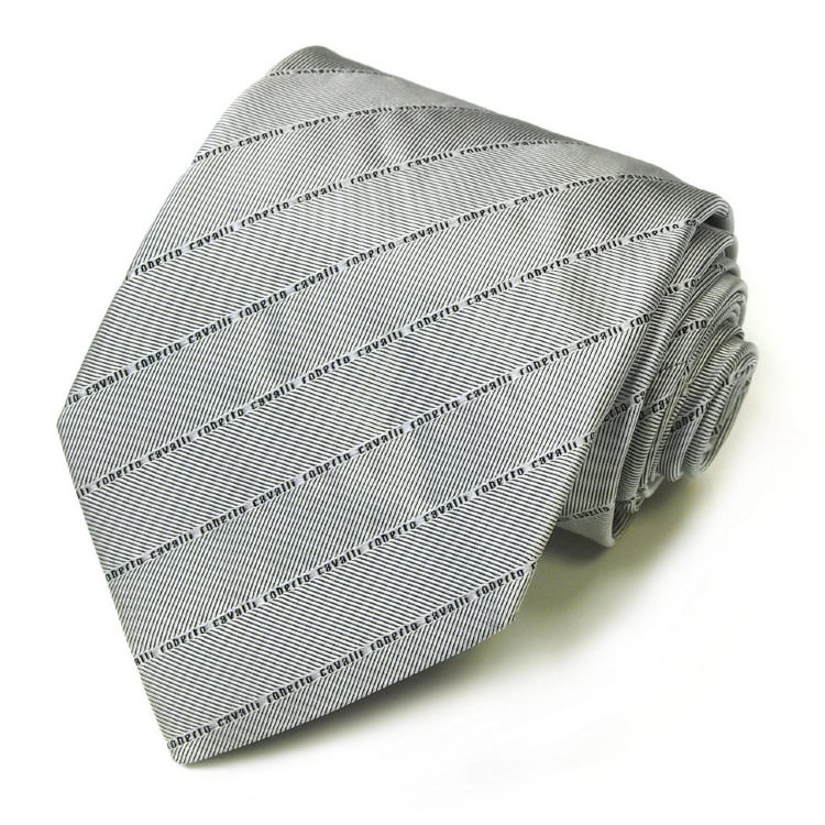 Серый галстук в елочку с брендированными надписями Roberto Cavalli 824692