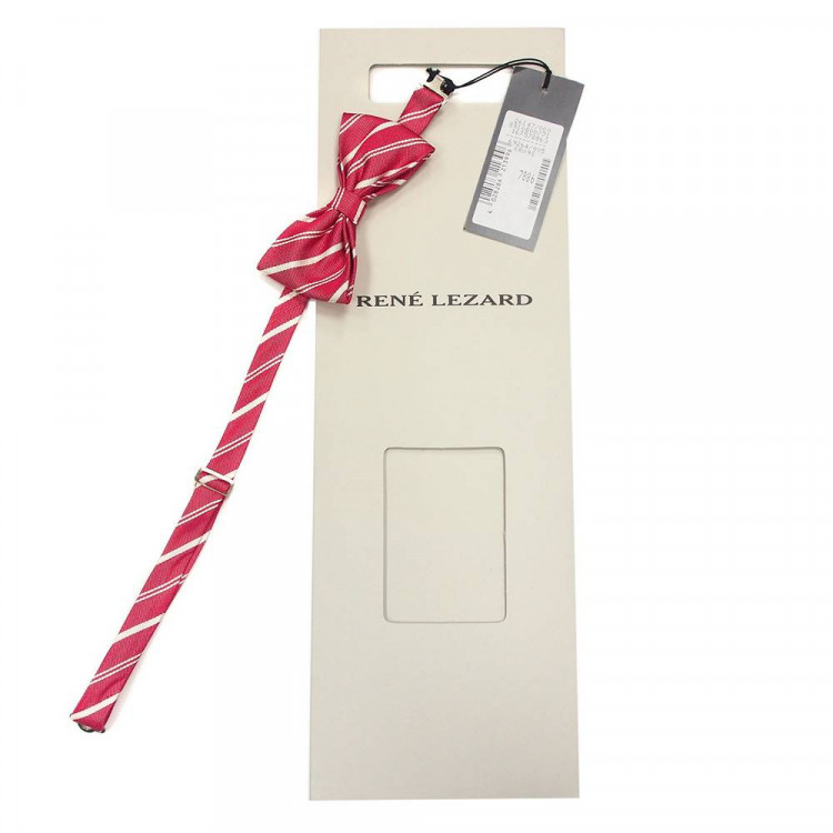 Красный галстук бабочка в белую полоску Rene Lezard 810004