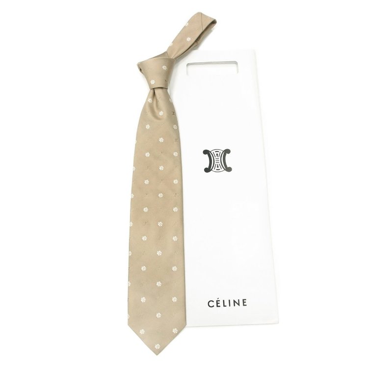 Бежевый галстук в цветочек с логотипом Celine 820454
