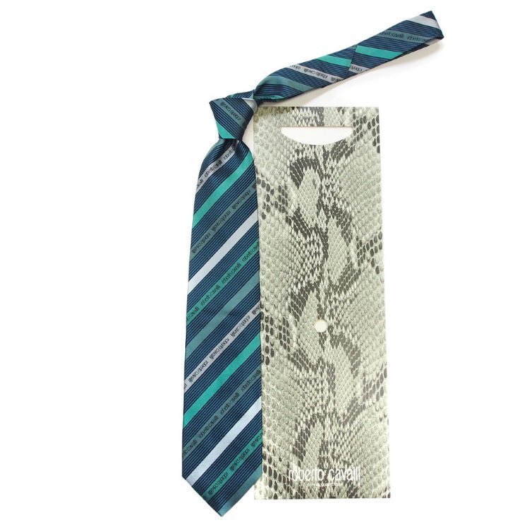 Стильный галстук с бирюзовыми полосками Roberto Cavalli 824812