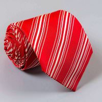 Красный галстук с тонкими белыми полосками Rene Lezard 104615