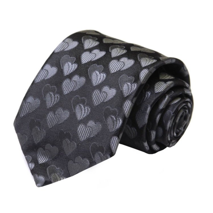 Черный галстук с серыми жаккардовыми сердечками Moschino 33437
