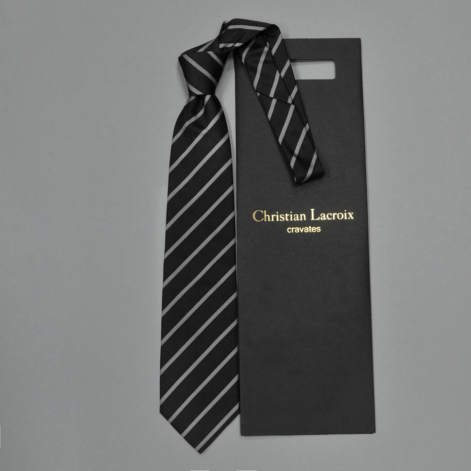 Купить Шелковый галстук черного цвета с серыми полосками Christian Lacroix  835368 цена 5 900 руб. с фото в интернет магазине Люксподарок.