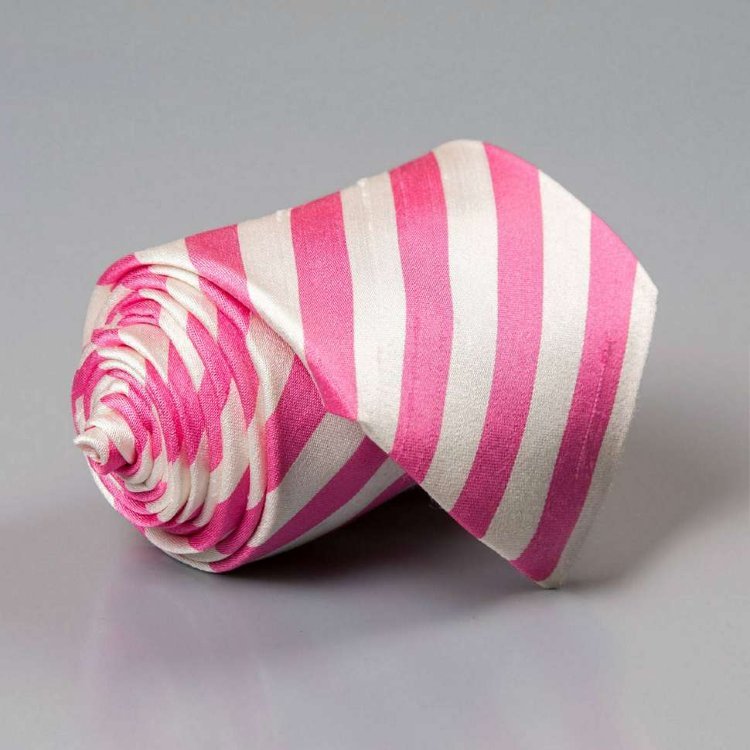 Молодежный галстук с белыми и розовыми полосками Rene Lezard 102251