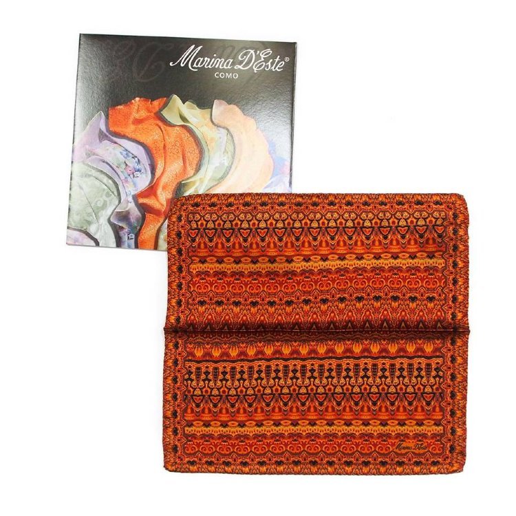 Оранжевый стильный платок в карман с орнаментом Marina D`Este 821010