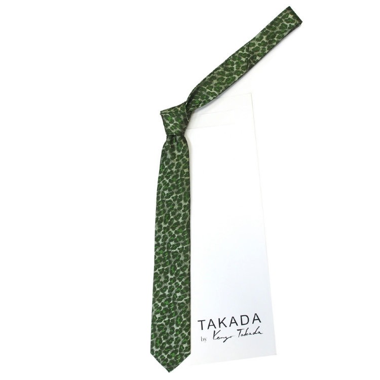 Ярко-зеленый изумрудный галстук с леопардовой стилизацией Kenzo Takada 826209