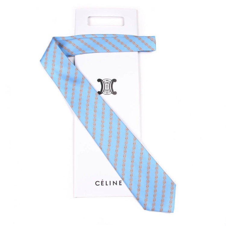 Светло-синий галстук с золотистыми полосками Celine 72996