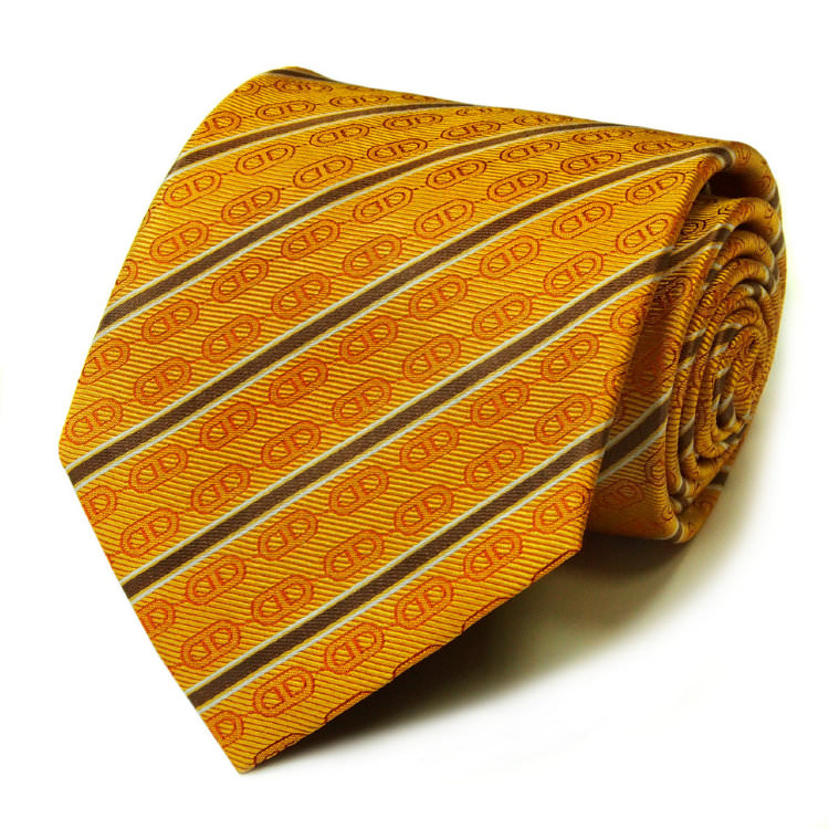 Итальянский галстук насыщенно-желтого цвета в коричневую полоску Celine 825709