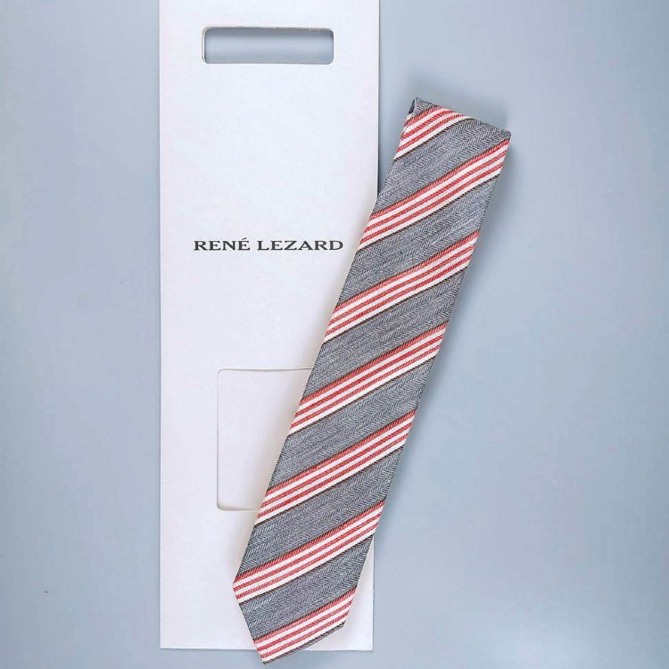 Светлый галстук с белыми и красными полосками Rene Lezard 104692