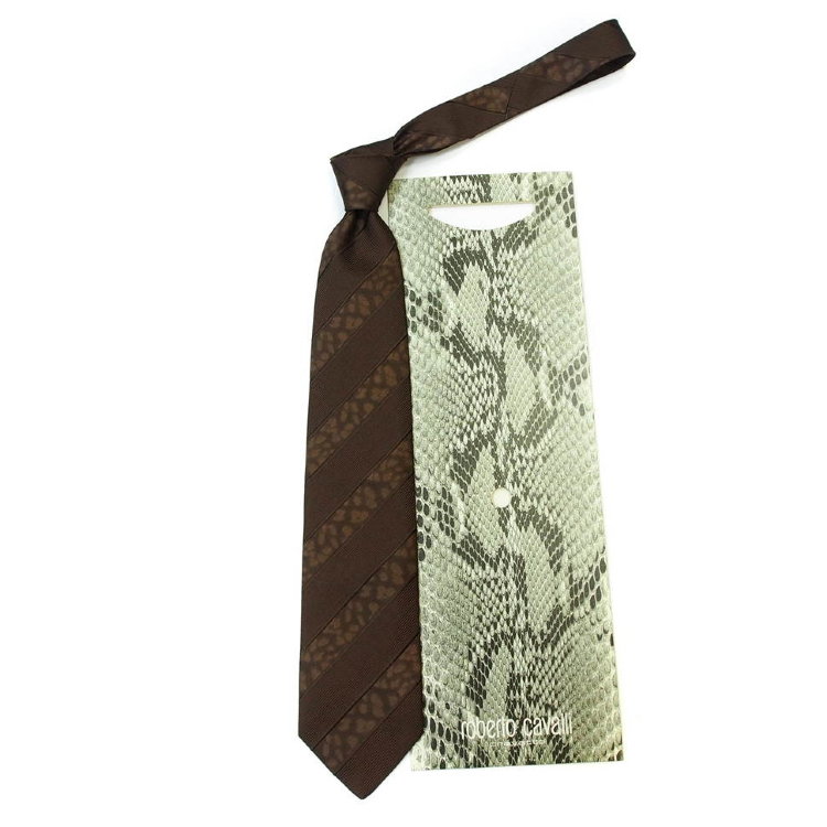 Шоколадный галстук с леопардовыми полосками Roberto Cavalli 824463