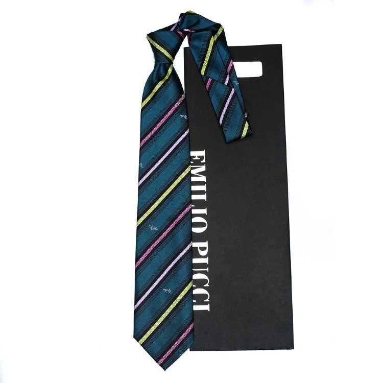 Темно-бирюзовый галстук в яркую полоску Emilio Pucci 848437