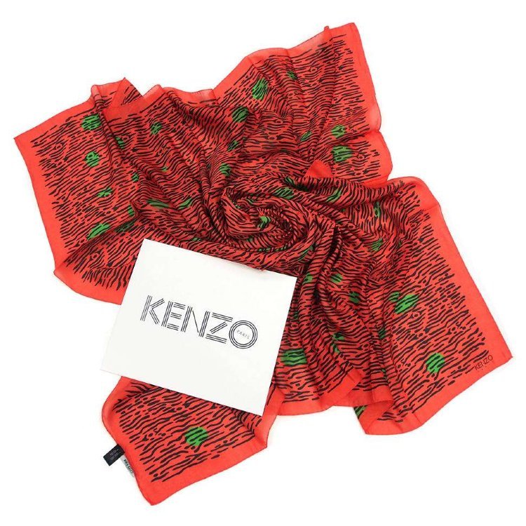 Контрастный платок кораллового цвета с зелеными вкраплениями Kenzo Homme 817991